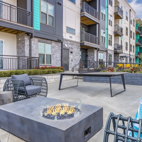 Outdoor fire pit in community courtyard