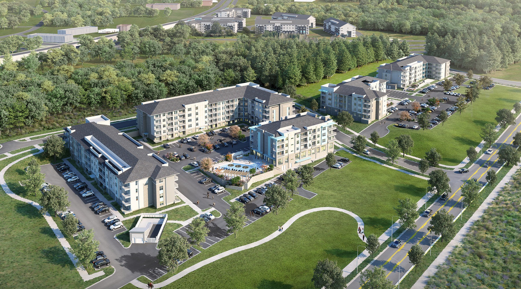 aerial view of Lumeo and surrounding neighborhood